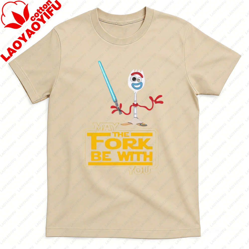 Möge die Gabel bei dir sein Forky Jedi Grafik-T-Shirt Lustiges Meme-Print-Shirt für Männer und Frauen Unisex Mode Rundhals-Baumwoll-T-Shirt – Detail 4