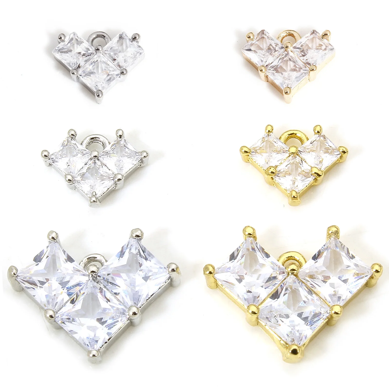 1pc New Sweet Brass Valentine\'s Day Charms Multicolor Heart Clear Rhinestone Pendant DIY Necklace Earrings For Women Jewelry