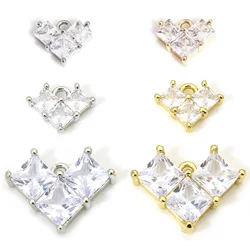 1pc New Sweet Brass Valentine's Day Charms Multicolor Heart Clear Rhinestone Pendant DIY Necklace Earrings For Women Jewelry