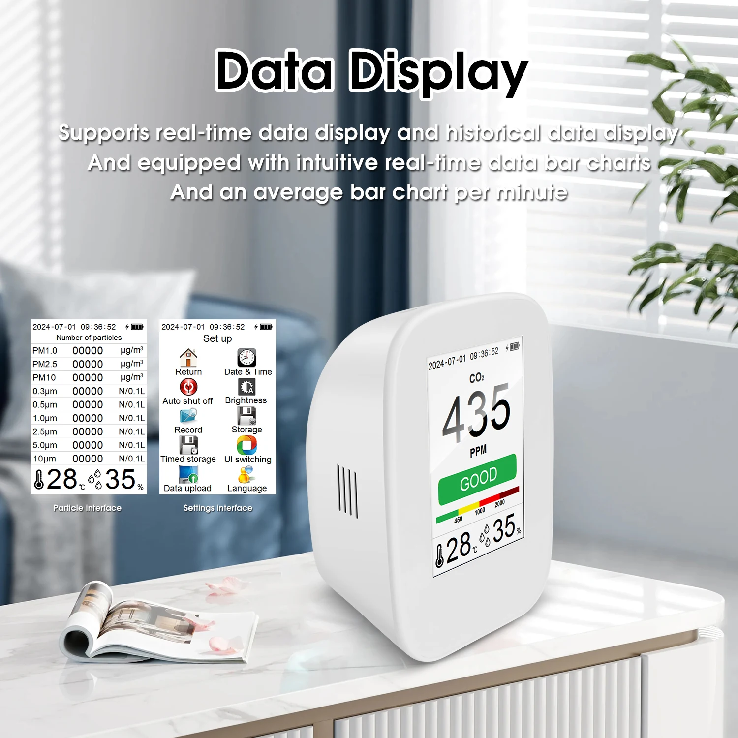 D9-H Air Quality Detector CO2 PM2.5 Formaldehyde TVOC Temperature Humidity Home Air Quality Monitoring, Demonstration Aid