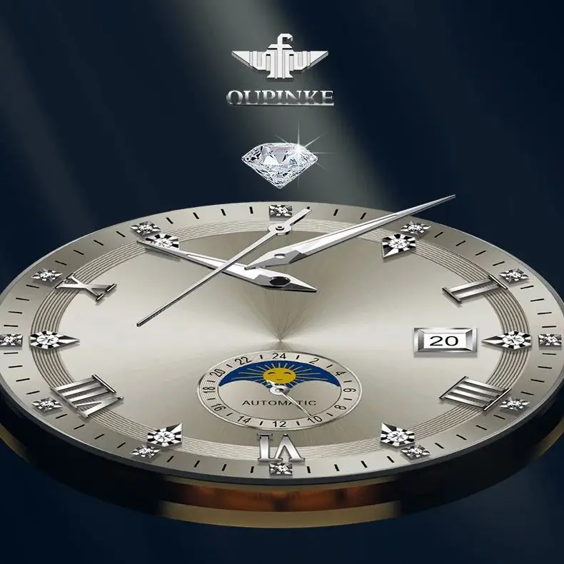 OUPINKE Nuovo 3265 Orologio meccanico da uomo Fashion Business All Automatic Watch Orologio da uomo con specchio in zaffiro HD con fasi lunari impermeabili