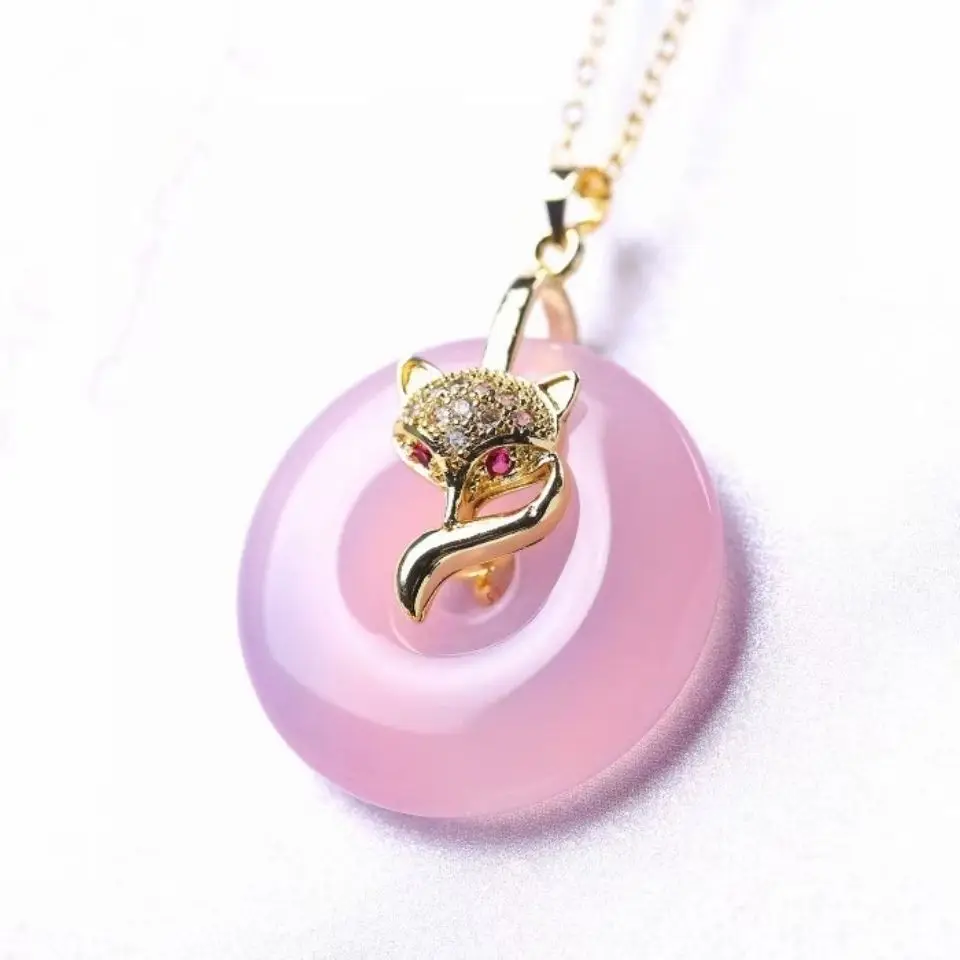 Natural Agate High-ice Chalcedony Inlaid with Small Fox Safety Buckle Pendant Women's Fashion Joker Pendant