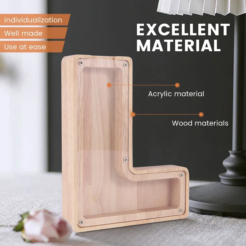 어린이용 나무 맞춤형 돼지 저금통 장난감, 알파벳 돈 항아리 동전, 성인 저축 상자, 편지 장식