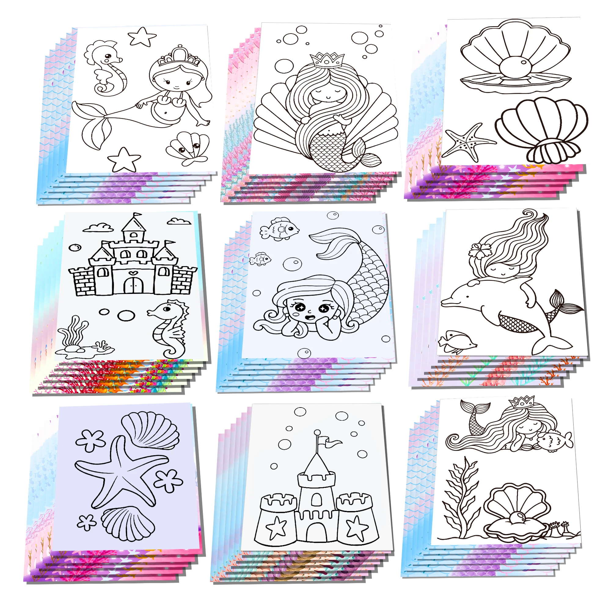 16pcs Cartoon Mermaid Princess Graffiti Drawing Painting Book Baby Underwater World Coloring Picture Books Birthday Party Gifts