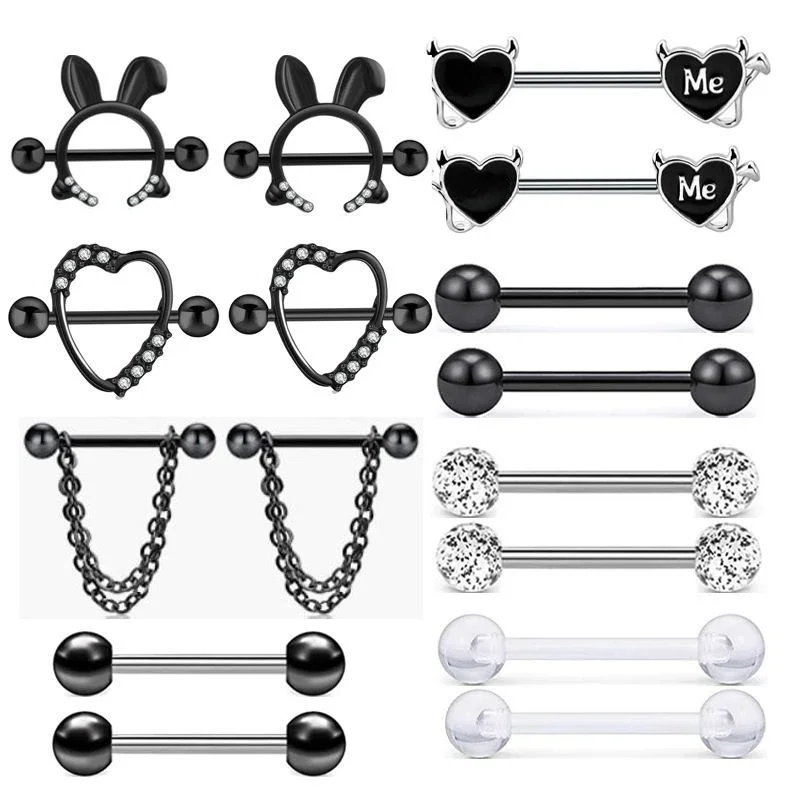 NONE 12 Teil/satz Edelstahl Rosa Herz Mond Nippel Piercing Kit Mode Kristall Sexy Nippel Ring Körper Schmuck PerforaМ Del Pezón 8