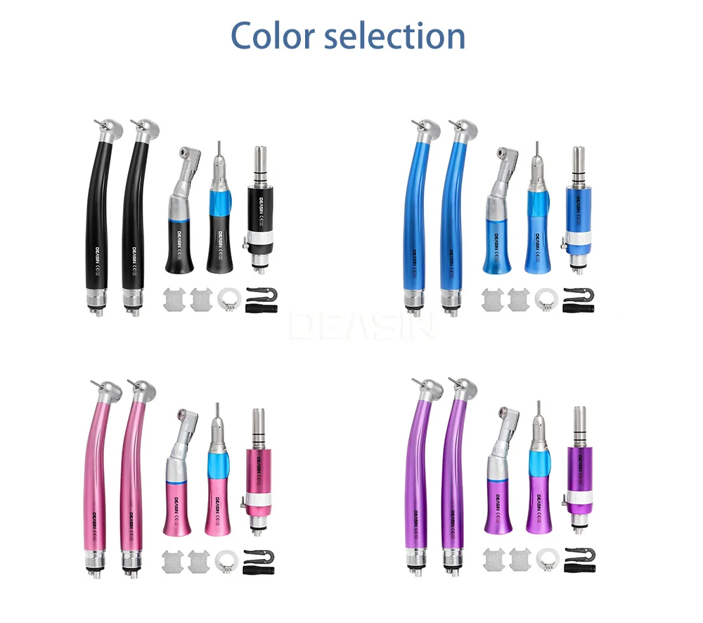 5-teiliges Set Dental Hoch- & Niedriggeschwindigkeits-Handstücke, Bunte Gerade Winkelstücke, Luftmotor, Einweg-Wasserspray, Luftturbine 2/4 Löcher – Detail 2