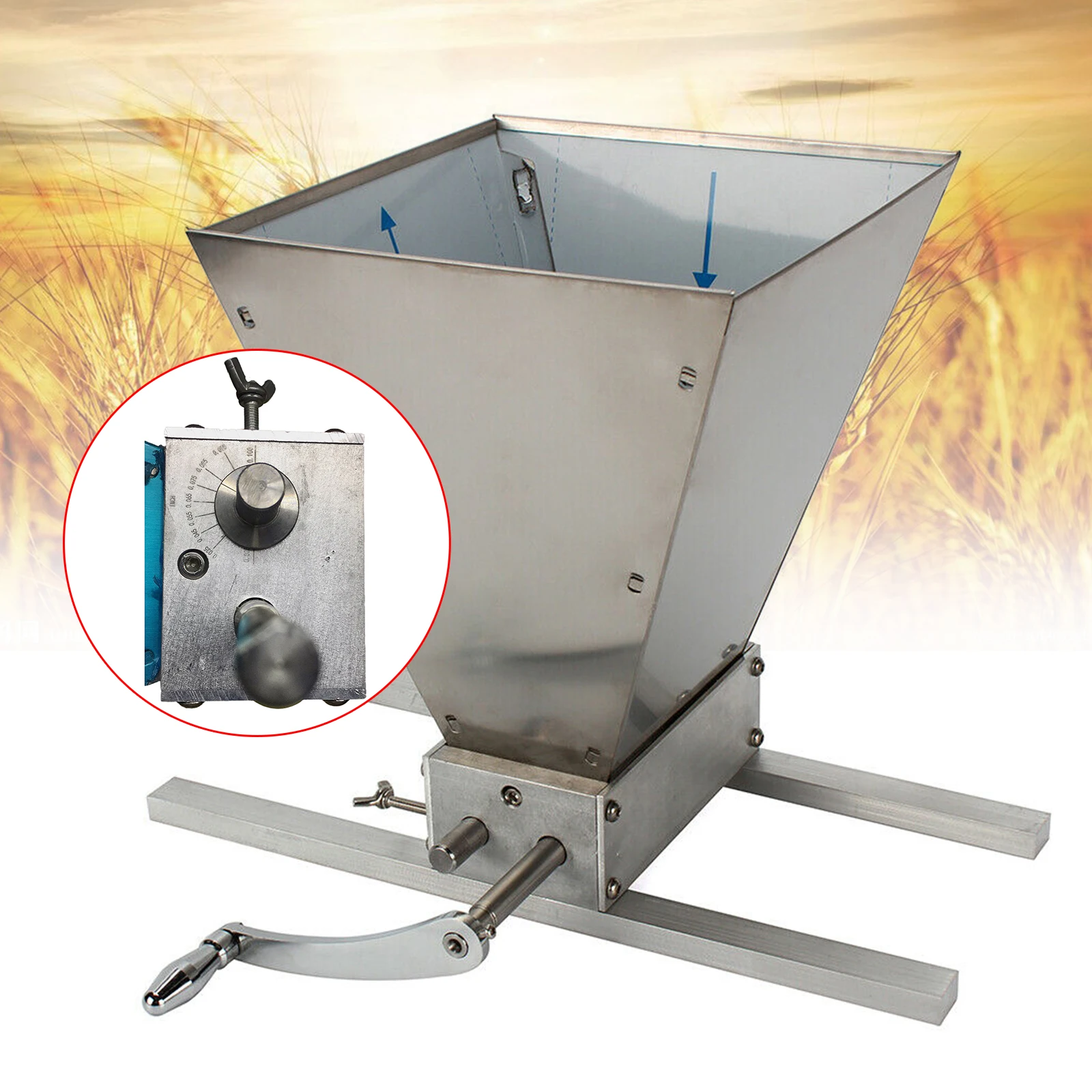 Manual Grain Mill Stainless Steel Grain Crusher Malt Feed Mill With 2 Aluminum Rods Up To 11 Pound Grain For Home Brew Beer Mill