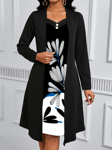 2025 Conjunto de dos piezas falso con estampado Digital, nuevo estilo europeo y americano, vestido de manga larga para otoño e invierno