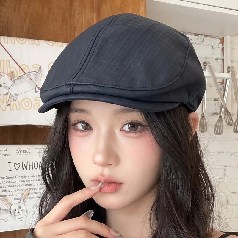 Women's British Style Vintage Solid Color Newsboy Cap Beret Versatile Simple Painter's Casual Hats