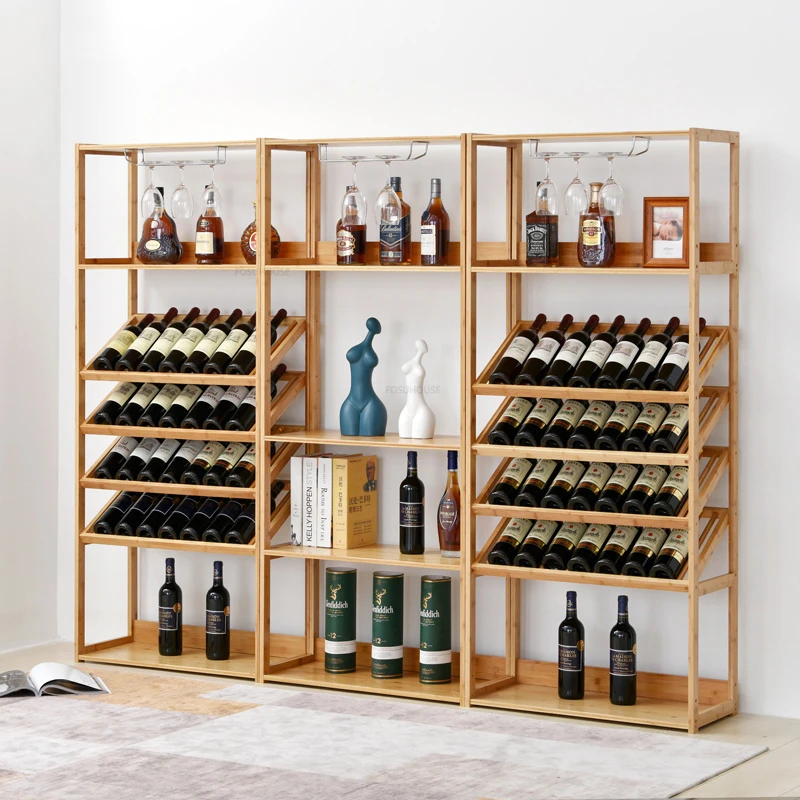 European Bar Wine Cabinets Modern Living Room Storage Display Cabinet Multi Layer Bamboo Wine Rack Meuble Bar Furniture