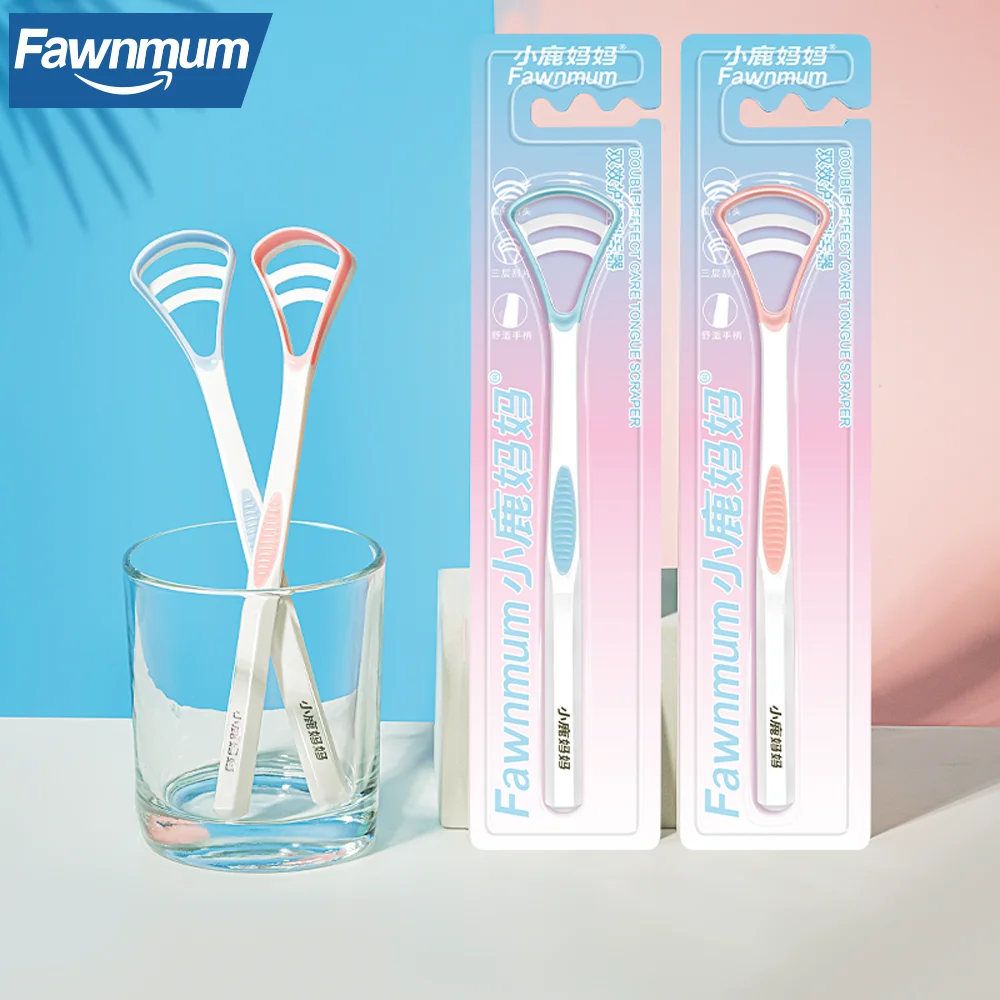 Fawnmum Silicone Tongue Scraper With Non-slip Handle Double Side Tongue Cleaner Fresher Breath Tongue Brush For Oral Care