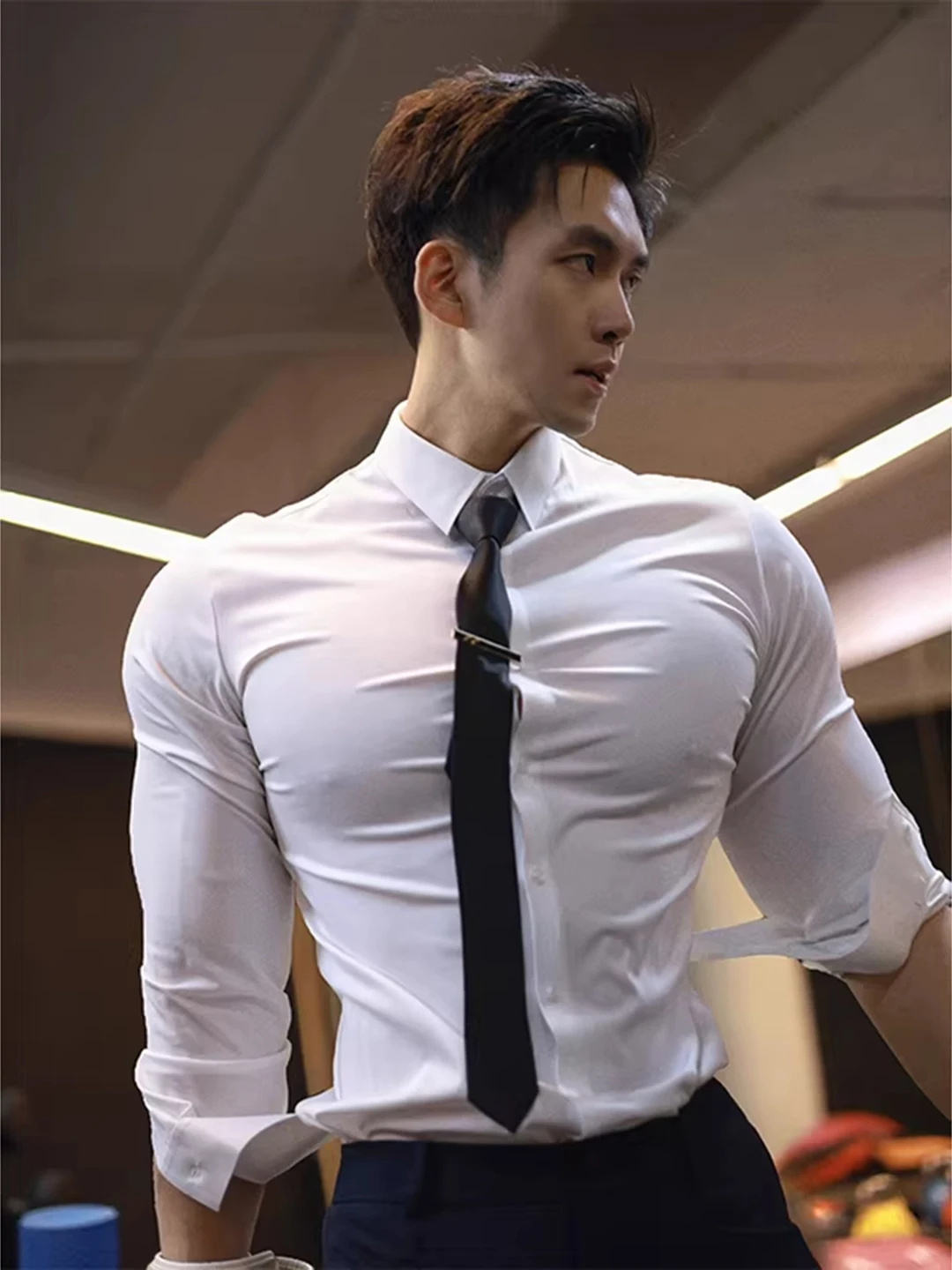 

Cleanfit White Slim Fit Men's irt Busin Gentleman Long Sve Inner Wear Ele Cool High End Feeling Suit irt
