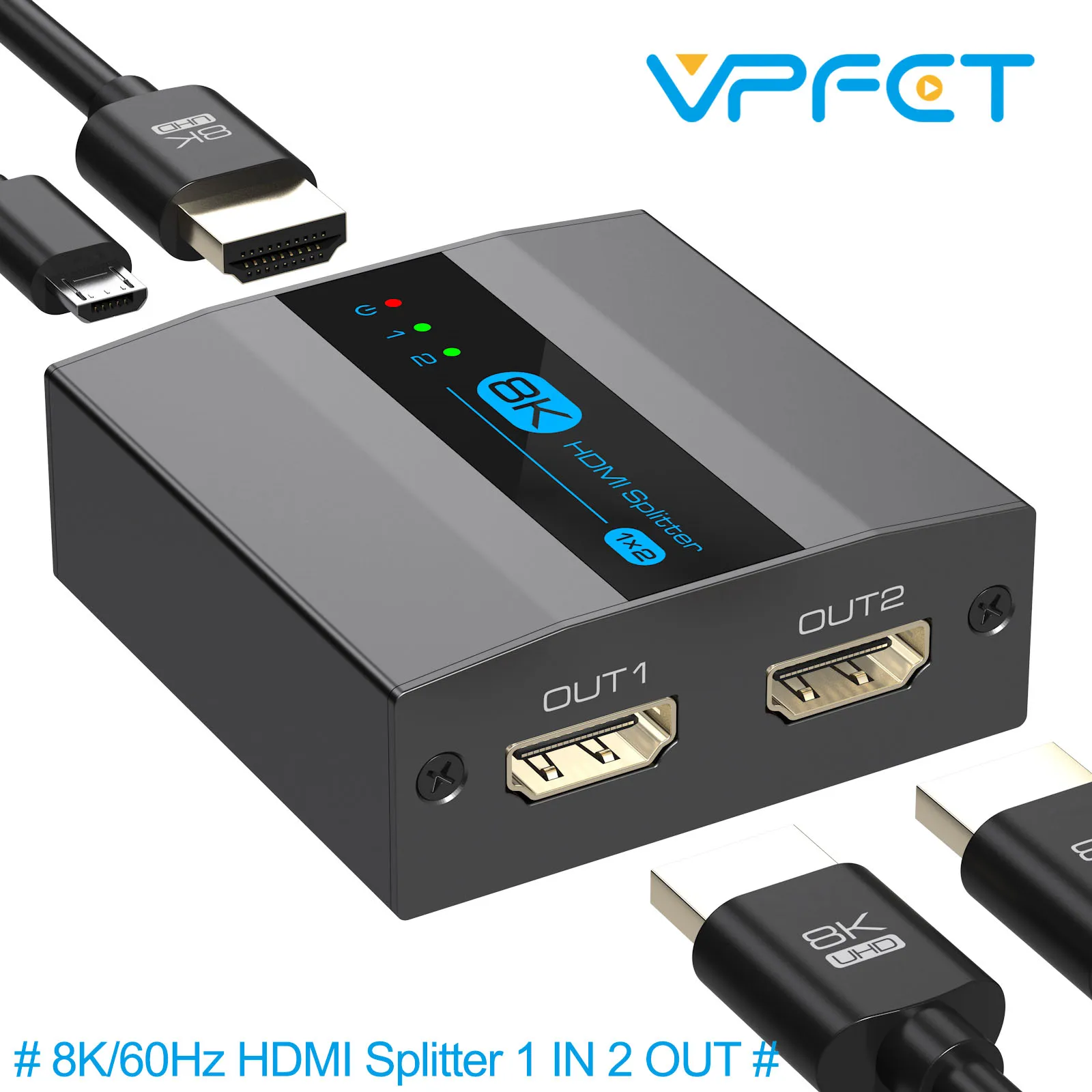 

8K HDMI Splitter 1 In 2 Out HDMI 2.1 Splitter 8K@60Hz Support Auto/Copy EDID 1x2 HDMI Distribution for TV Projector Monitor