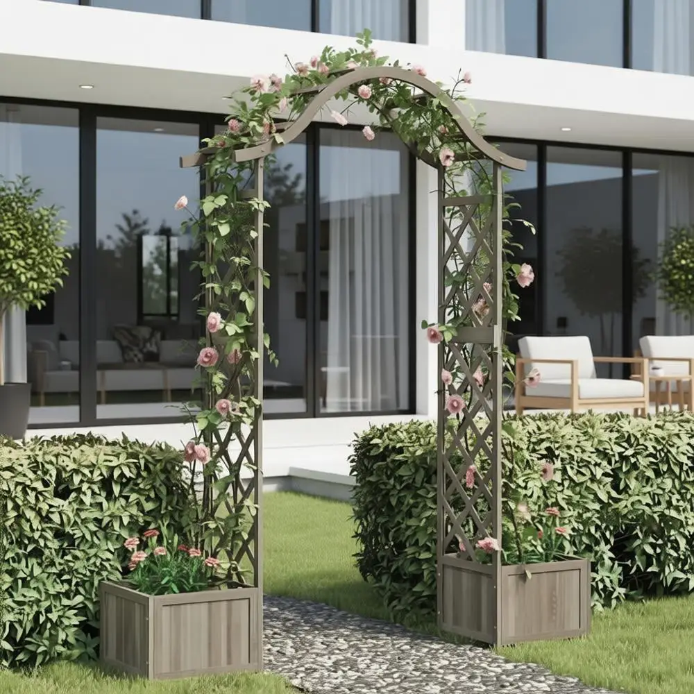 

Garden Arch Grey Solid Fir wood Large Decorative Inlays,Garden Arches,Trellises,Arbours&Pergolas,316392