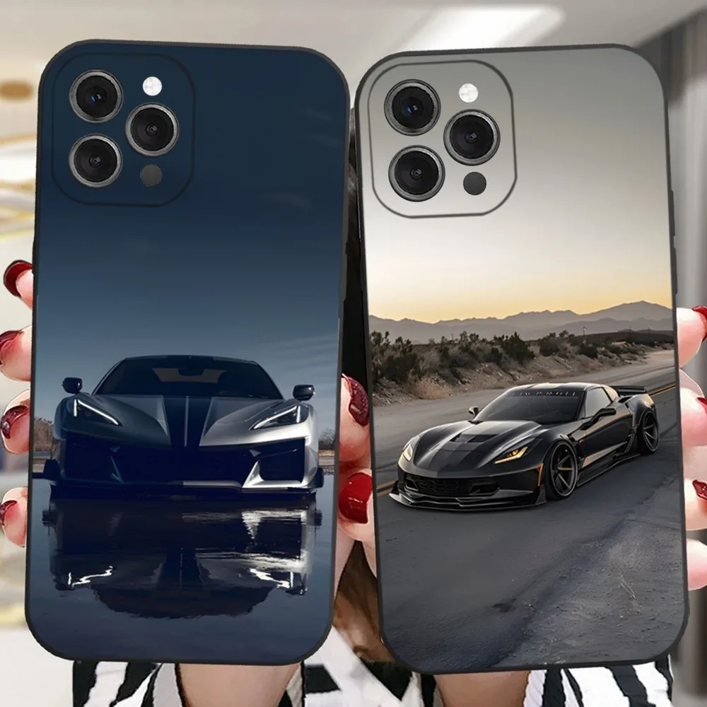 Fashion Cars C-CorvetteS C8 C6 Phone Case For iPhone 16,15,14,13,12,11 Plus,Pro,Max,XR,XS,X,7,8 Plus,SE,Mini Silicone Soft