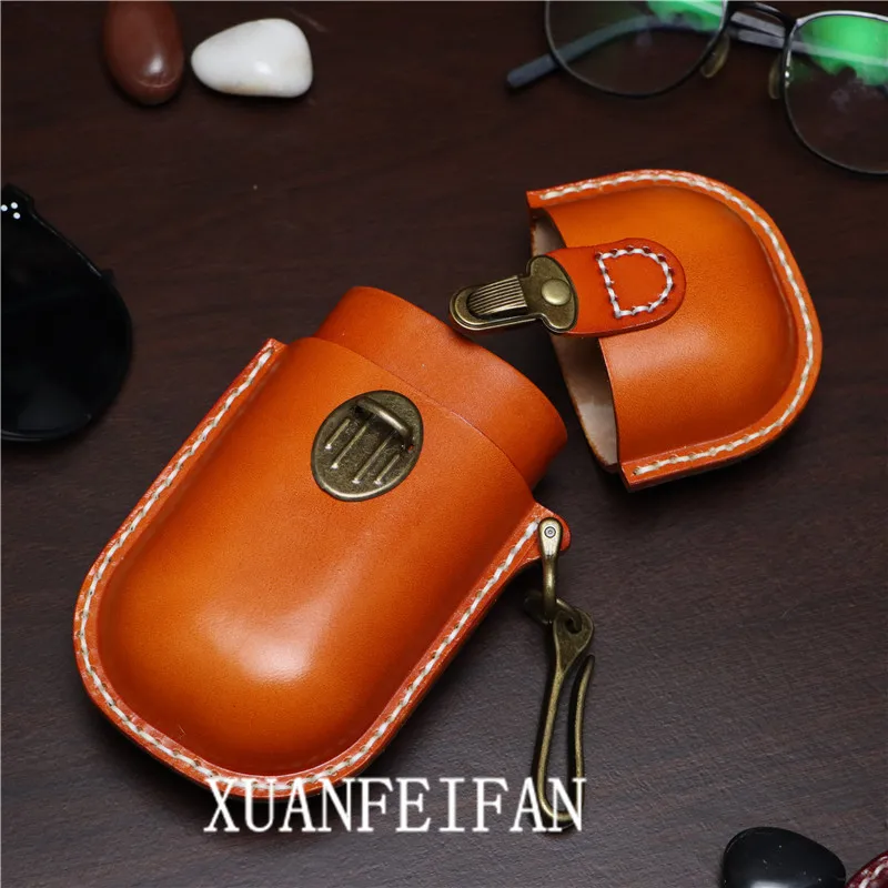 Handmade leather eyeglass case hard shell retro men and women sunglasses nearsighted glasses hook insert buckle protection box