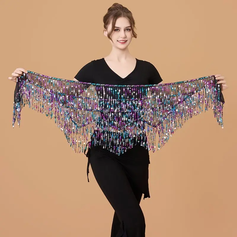 Cheap Belly Dance Belt Shimmy Tassel Hip Wraps Jazziness Dance Hip Scarf Sequins Fringes Belt Sparkly