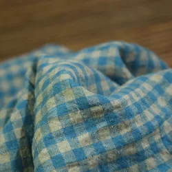 Sky Blue Pure Linen Fabric Plaid Fabric Dress Shirt Clothing Pants Curtain Fabric High-End Sewing Fabric by the Meter