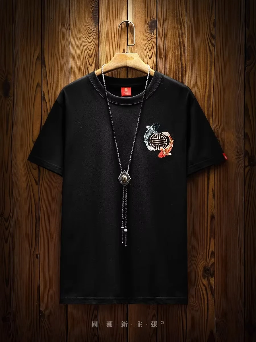 100% Pure Cotton Men's Loose T-Shirt Breathable Short-Sleeved Round Neck Minimalist Solid Color Multi-Color Optional