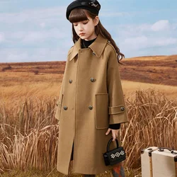 Girls Wool Coat Jacket Outerwear 2024 Beauty Warm Thicken Plus Velvet Winter Autumn Cotton School Teenagers Children's Clothing