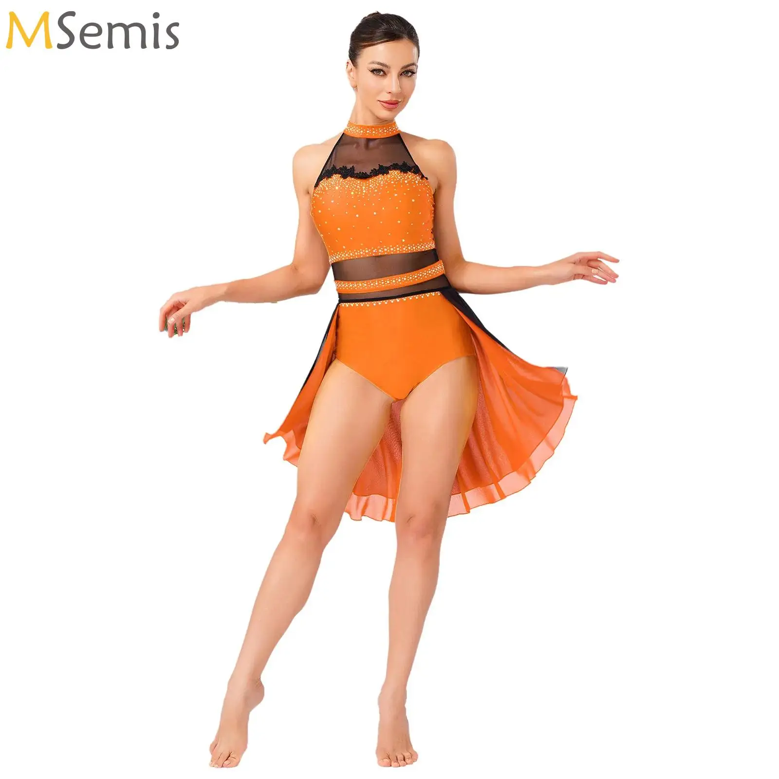 

Womens Rhythmic Gymnastics Jersey Ballet Lyrical Latin Dance Performance Costume Rhinestone Leotard Waltz Tango Ballet Dresses