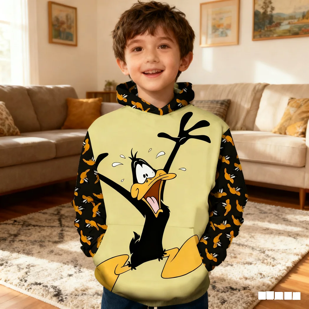 

3D Duck Print Boys Hoodie Streetwear Hip Hop Pullover Winter Warm Y2K Harajuku Jacket Childrens Sports Sweatshirt