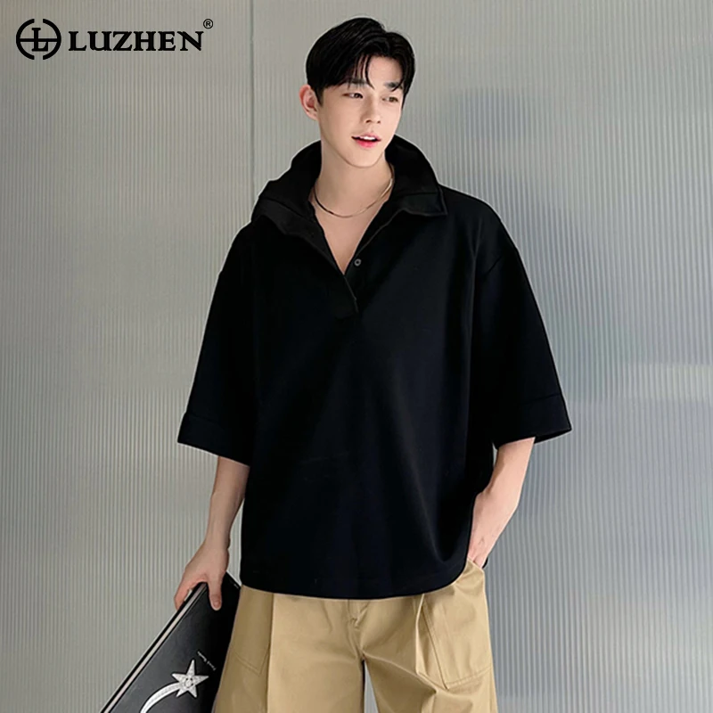 

LUZHEN Summer New Original Trendy Solid Color Short Sleeved T Shirts 2024 Fashion Elegant Handsome Street Korean Men Tops LZ2862