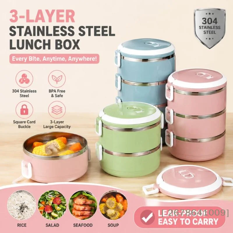 〔L〕410Stainless Steel Hot Food Bento Portable Home Insulated Meal Box Stackable Thermal Lunch Box Two-Layer Insulated Box