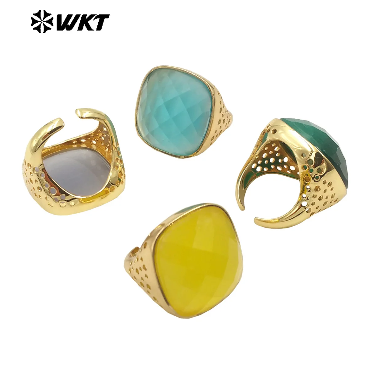 WT-R517 Wholesale Newest Spring Design Colorful Faceted Cat Eye Stone Square Unisex Ring For Party Jewelry