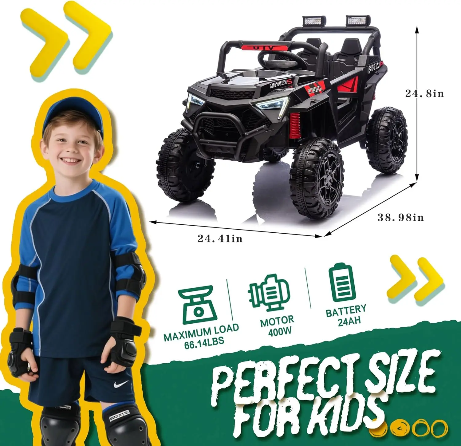 سيارات كهربائية للأطفال بقدرة 24 فولت على UTV 400 وات للأطفال الصغار والأطفال الكبار مع هيكل خارجي للسيارة SUV، صندوق إضافي، تعليق بأربعة عجلات #5