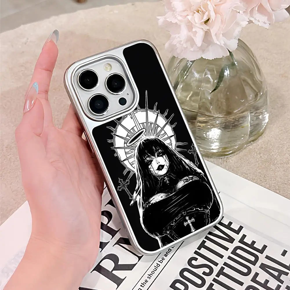 Coque de téléphone portable avec Art gothique de terreur, étui de luxe coloré plaqué argent pour iPhone 17 16 15 14 13 12 11 Air Pro Max Plus