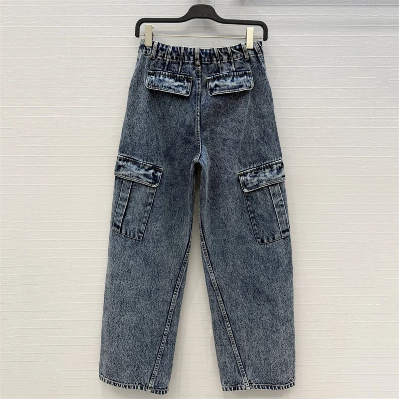 Women's jeans New low rise slim fit straight leg pants for summer 2026 pure cotton wide leg pants Multi pocket women's pants y2k