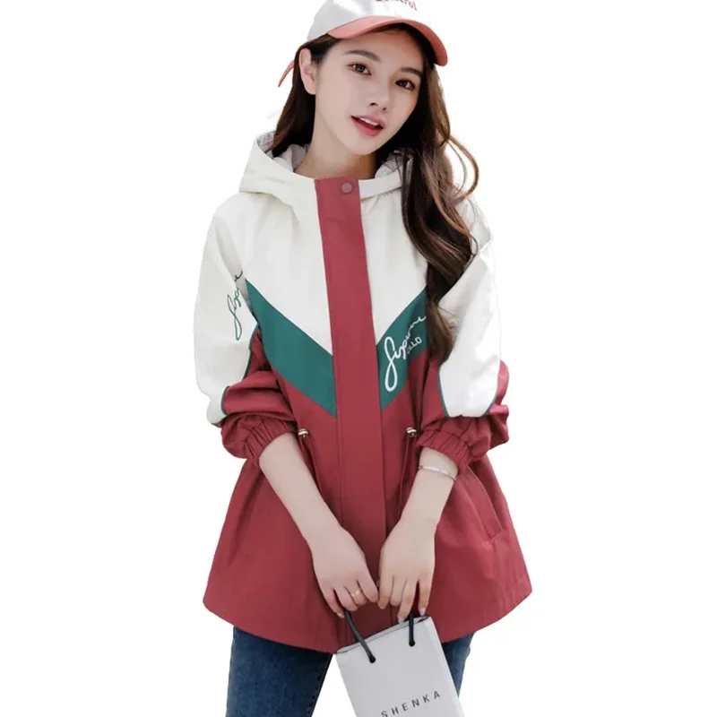 Women Trench Coat Mid Length Hooded Outerwear Spring Autumn New Casual Loose Sportswear Coats Female Windbreaker Overcoat