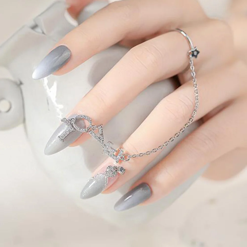 

Nail Art Chain Ring Love Design Zircon Plated Nail Charms for Natural Artificial Nails Manicures Decoration Jewelry Accessories