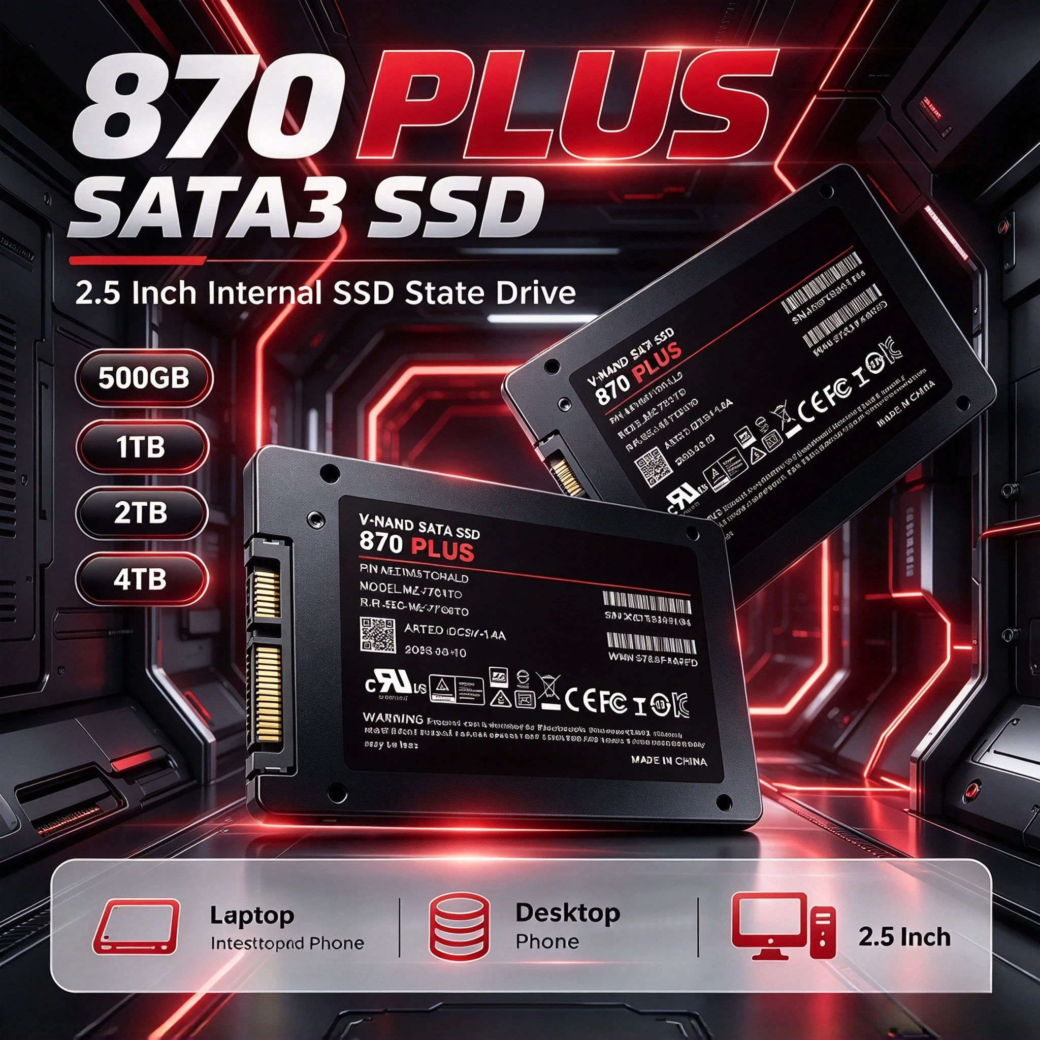 Internal Solid State Drive 870 PLUS 2.5 Inch  SATA3 SSD 1TB 2TB 4TB Hard Disk Solid State Drive for Laptop Desktop