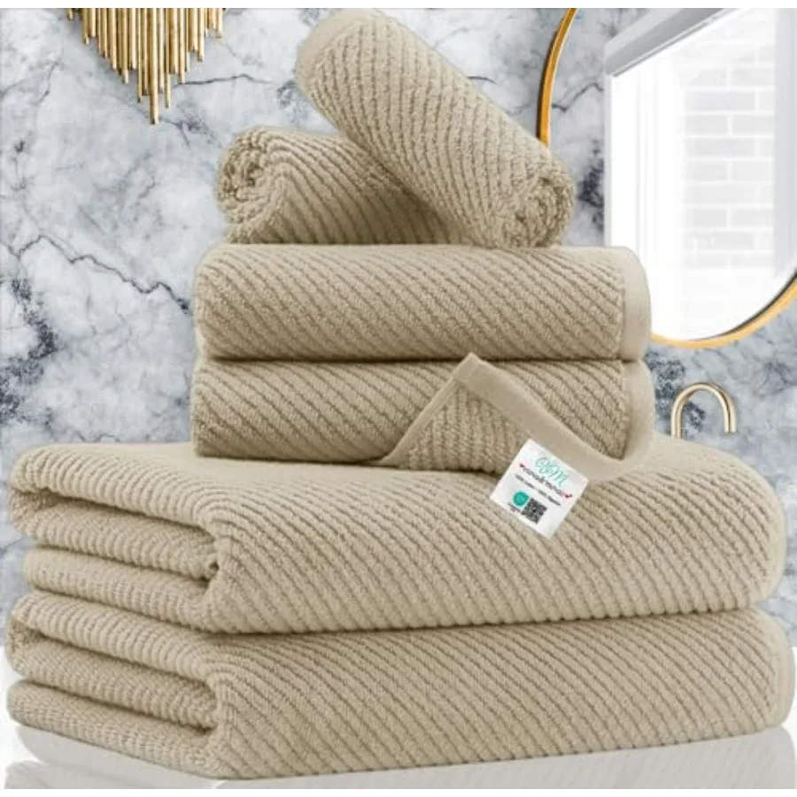 Tan Bath Towels - 100 Cotton for Showering, Dark Beige, Lightweight Soft Thick Quick Dry Luxury Towel Gift Set: 2 Bath 30x56, 2