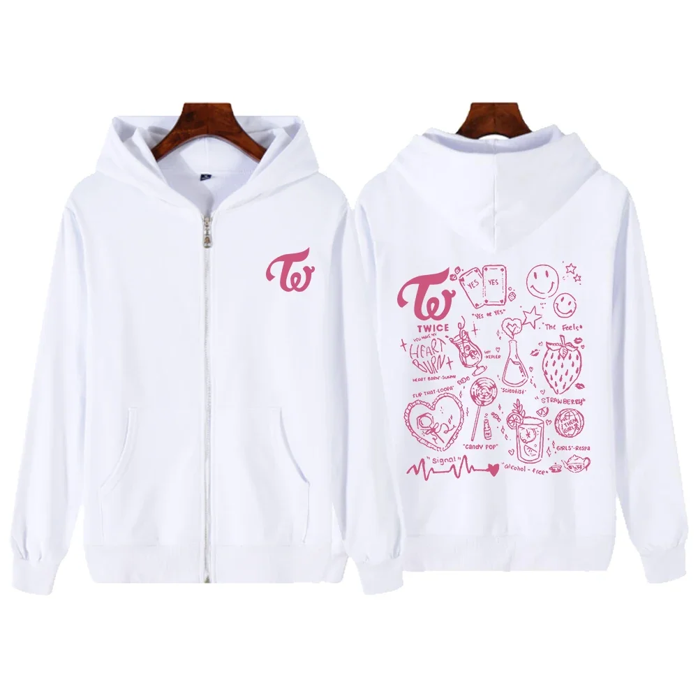 Twice Kpop Album Print Hoodie Sweatshirts Long Sleeve  Pullover Clothes Zip Up Hoodie Men Women Retro Style Hip Hop Rap Zipper