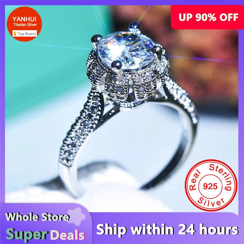 With Velvet Gift Bag, 100% Original 925 Silver Rings, Luxury Natural Zirconia Diamant Wedding Band Gift Jewelry Rings For Women