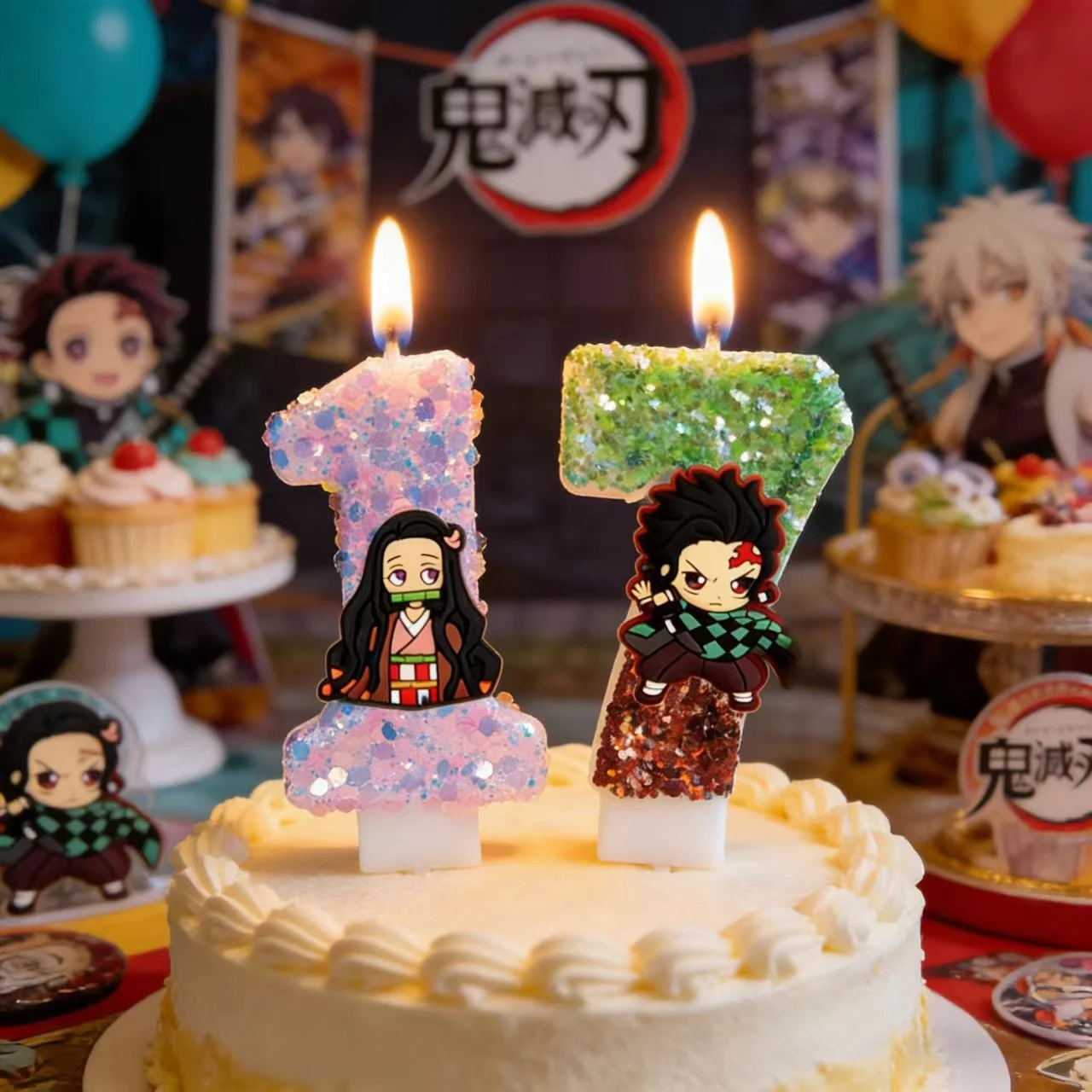 

Cartoon Demon Slayer Theme Kimetsu No Yaiba Candle Number 0-9 Candle Cake Decoration Birthday Party for Kids Baby Shower Toys