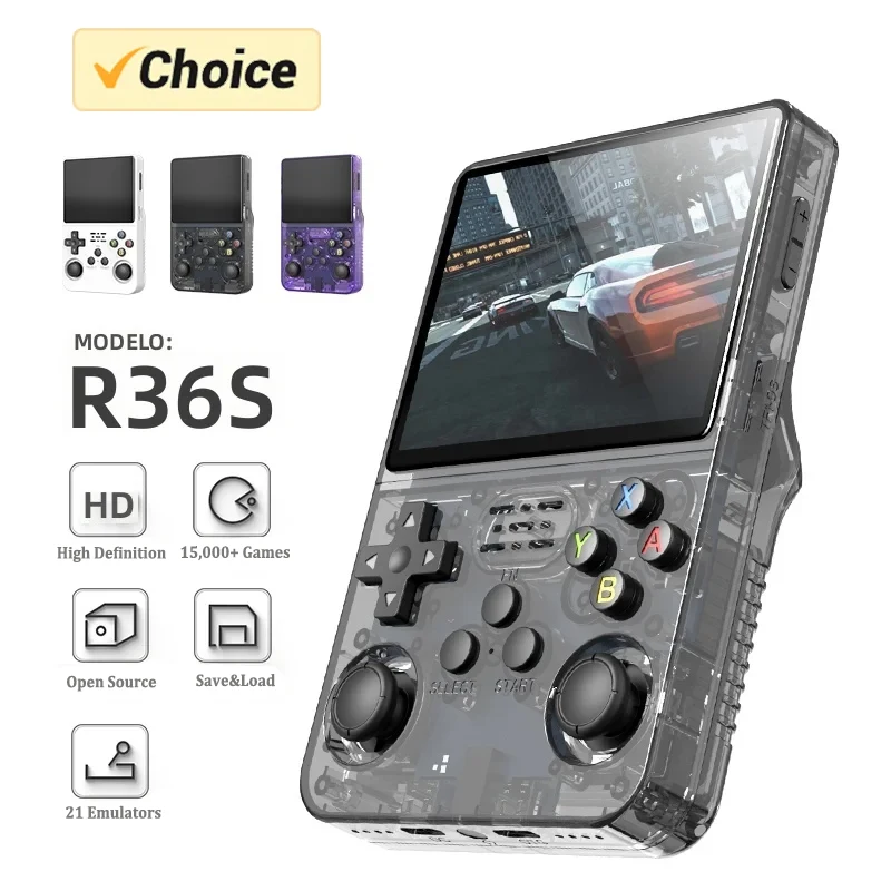 Open Source R36S Retro Handheld Video Game Console Linux System 3.5 Inch IPS Screen Portable Pocket Video Player R36S 64GB Games