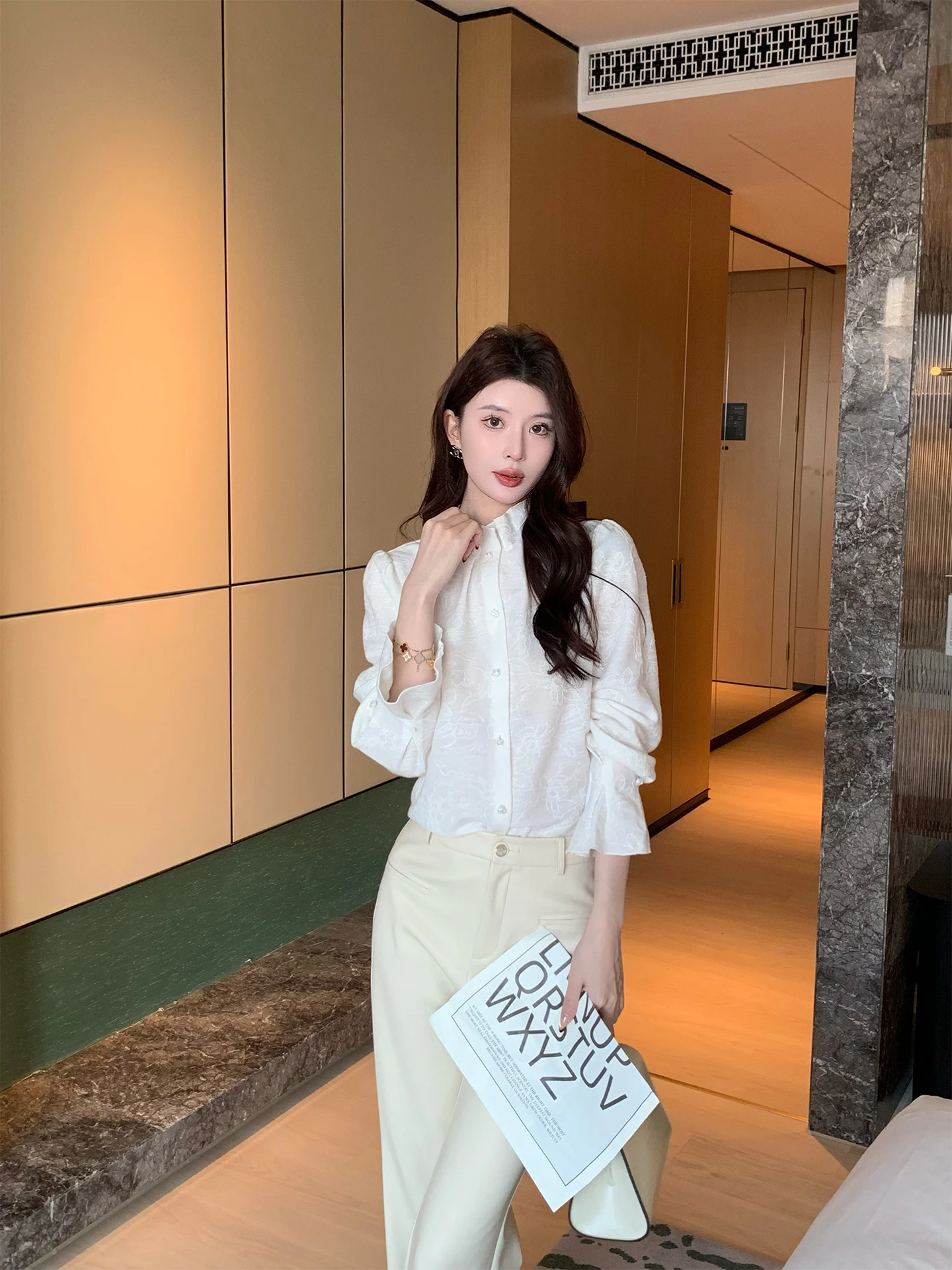 

Kun Total Women's Wool irt f High Collar Bell Sve Casual Sle Slimming Design Spring New Arrival Nylon Fabric