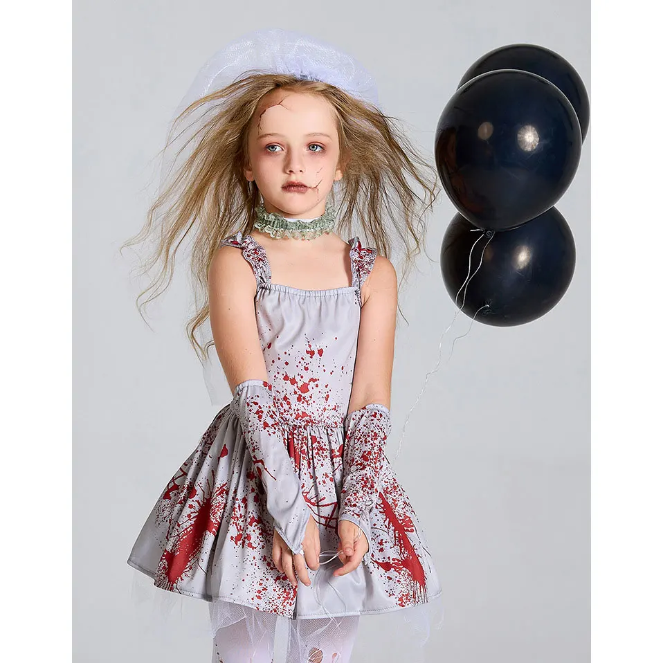 Umorden Horror Scary Bloody Zombie Bride Costume for Girls Child Kids Tween Teens 4-16Y Halloween Fancy Dress
