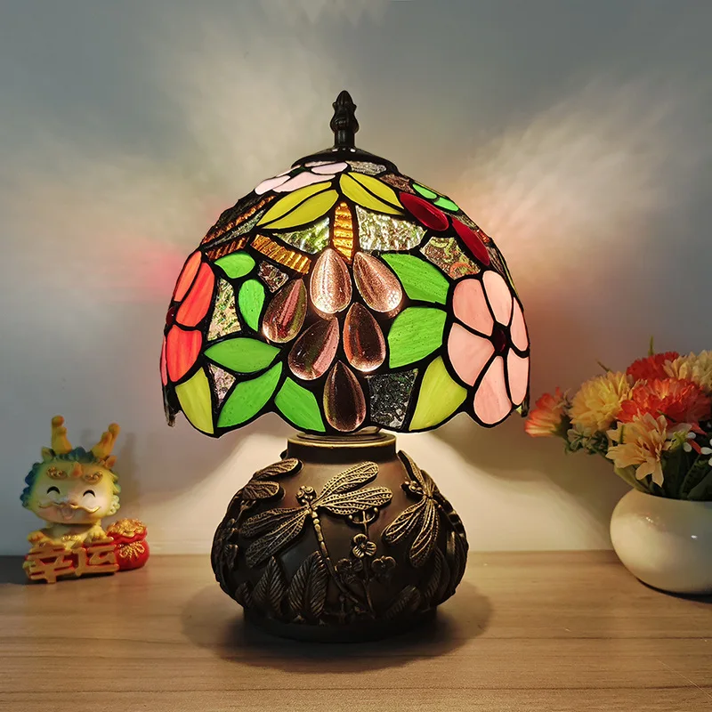 American Retro Floor Lamps Colored Glass Handmade Lampshade LED Standing Light Living Room Restaurant Atmosphere Adorn Fixtures