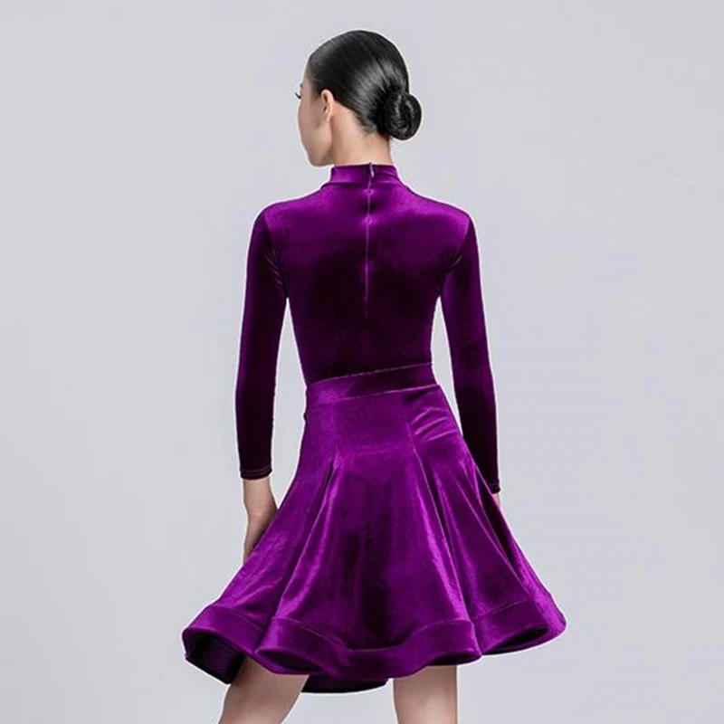 2024 겨울 벨벳 새로운 라틴 댄스 복장 소녀 탱고 볼룸 공연 의상 댄스 왈츠 댄스 탑 스커트 세트 VBH946