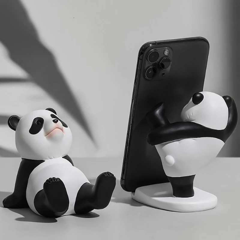 

Panda Figurines For Interior Universal Cell Mobile Phone Stand Holder Modern Sculpture Statue Home Office Desk Decor