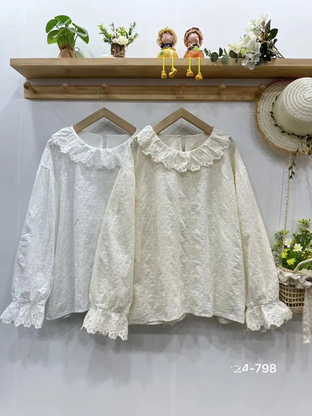 

Sweet Sle из чистого хлопка Long Sve irt с кружевным воротником и вышивкой, свободный крой, дышащий удобный женский повседневный топ