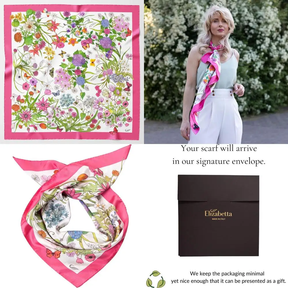 أوشحة مربعة إيطالية حريرية 100% - 35 تصميمًا فريدًا، مصنوعة يدويًا في إيطاليا، إكسسوارات أزياء نسائية #1
