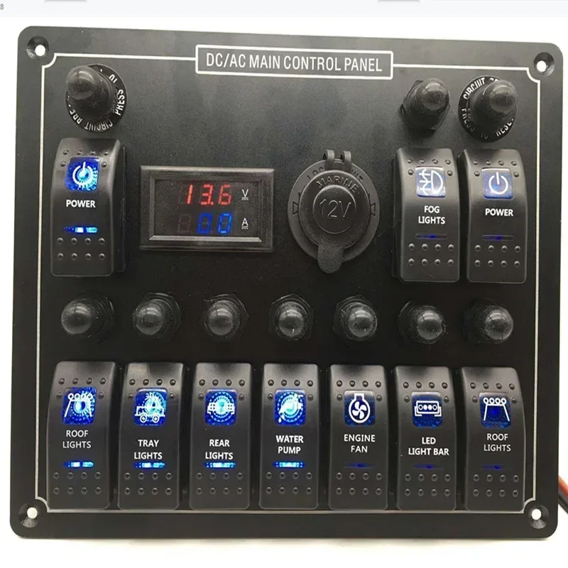 Rv Car Yacht Retrofit Multi-function Switch Panel USB Voltage Ammeter