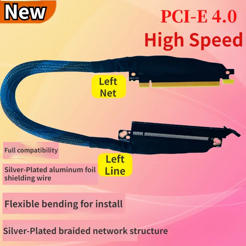 

PCI-E 4.0 X16 Server PC External Graphics Card Extension Cable 32GB\S GEN4 for AI Server Braided Mesh Bendable GPU Adapter Cable