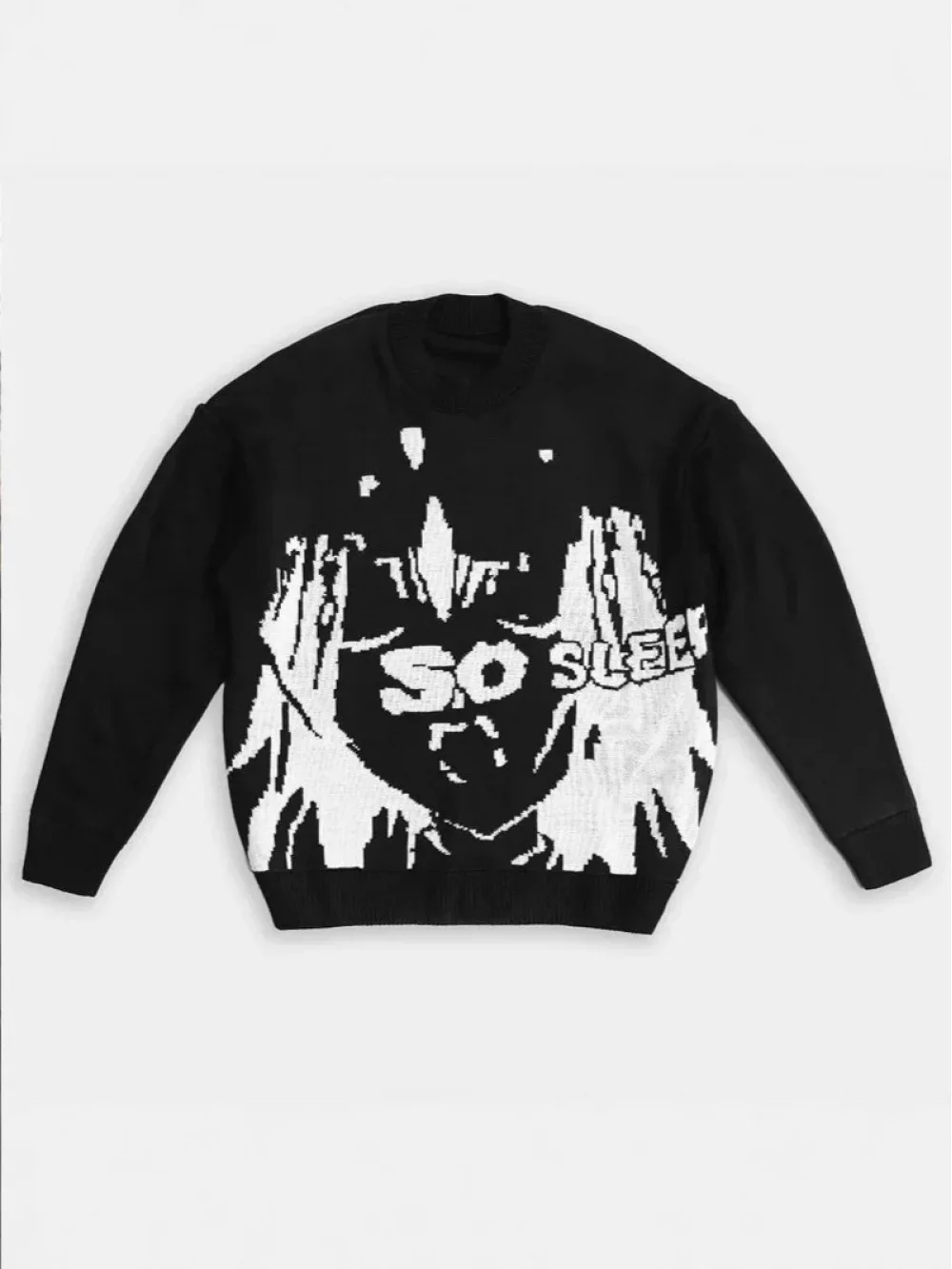 

Черно-белый зимний свитер с узором Y2K, теплый вязаный пуловер унисекс с модным крутым дизайном